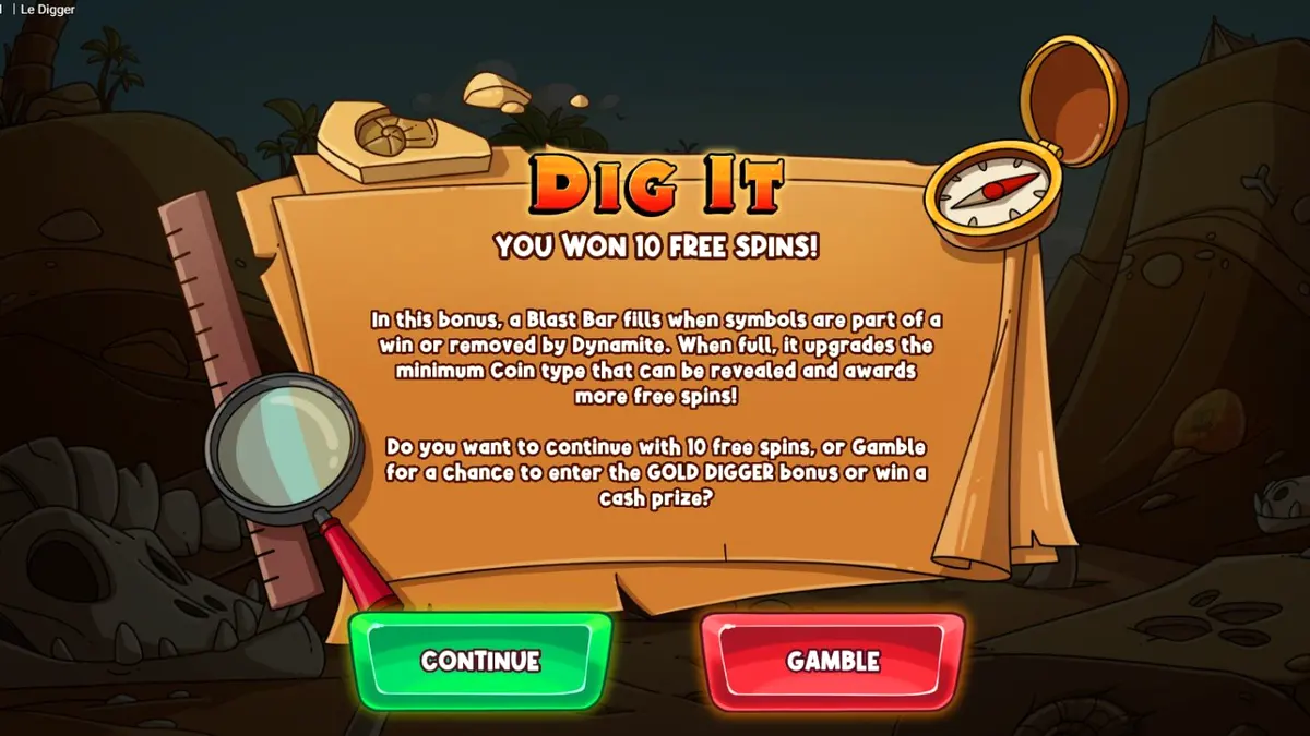 Smokey the raccoon digging for treasure in the Le Digger slot